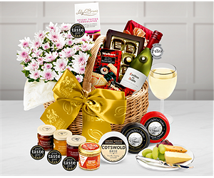 Mother's Day Austen Flower Gift Basket With White Wine